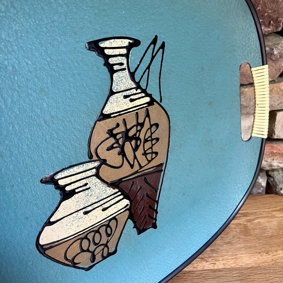 VTG Mid-century Modern Tray Turquoise Serving Handles Tilso Japan Fiberboard MCM - Picture 4 of 5